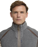 Barbour Langdale fleece waistcoat neck close-up: stand collar and full zip with brown accents.