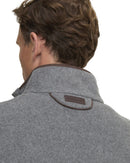 Barbour Langdale fleece waistcoat back collar close-up with brown logo patch on yoke.