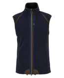 Navy fleece waistcoat on hanger with full-zip front and high collar