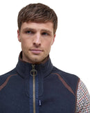 Navy fleece waistcoat with high collar, full zip, and Barbour logo ring