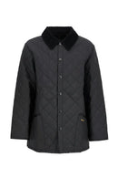Barbour men's black quilted jacket, button-up front with stand collar
