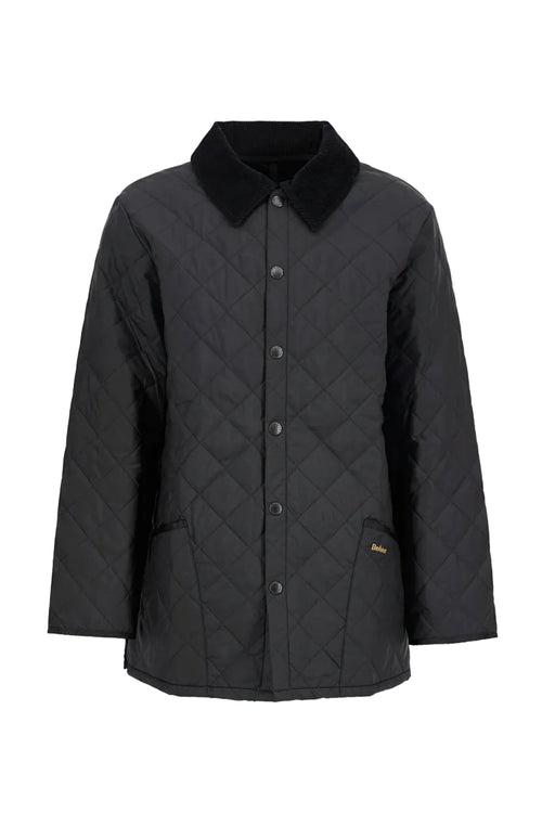 Barbour men's black quilted jacket, button-up front with stand collar