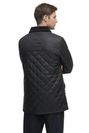 Barbour men's black quilted jacket shown from the back