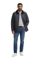 Men's Barbour Liddesdale jacket, dark navy quilted style with button front and collar.