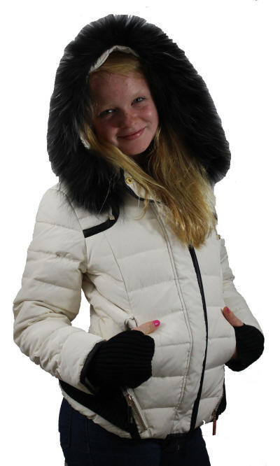 Ladies Relish Treshic down padded jacket with faux-fur hood trim, light cream