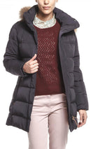 Aigle ladies dark puffer down jacket with fur-trimmed hood and front zip