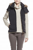 Aigle dark navy quilted gilet with faux-fur trimmed hood and front zip