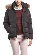 Aigle women's Oldhaveny puffer jacket, dark with fur-trim hood and side pockets