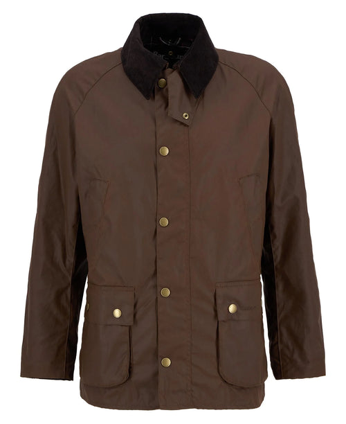Barbour Ashby Wax Jacket - Bark  wax jacket with dark collar, gold buttons, and chest pockets