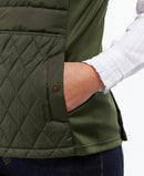 Olive quilted gilet vest with side pocket and buttoned tab detail