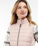 Pastel pink quilted gilet collar with snap button and metal zip pull