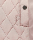 Pastel pink quilted gilet with diamond stitching and brand button detail