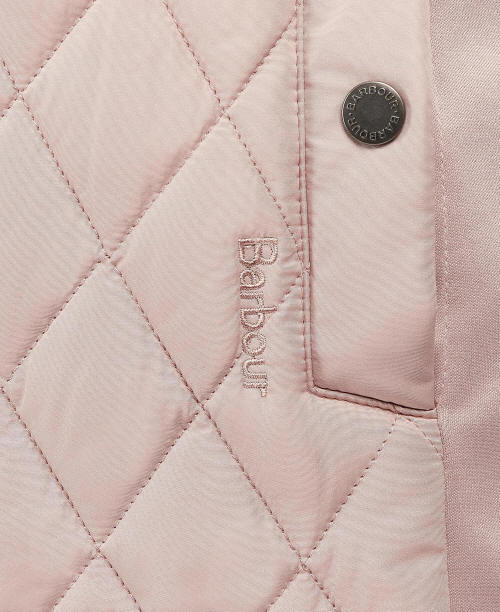 Pastel pink quilted gilet with diamond stitching and brand button detail