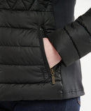 Black quilted jacket front zip with logo pull tab