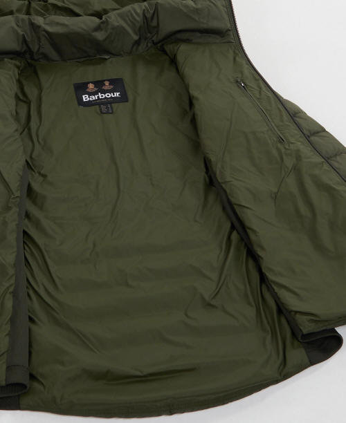 Olive quilted jacket lining with Barbour label