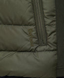 Olive quilted jacket with central zip and Barbour embroidery