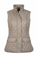Quilted Barbour vest gilet in light tan with button front and snap pockets