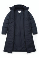 Barbour Rosoman quilt jacket, dark navy, full-length parka with front zipper and hood