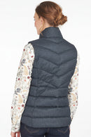 Women’s navy quilted gilet, sleeveless with high collar and full back zip detail.