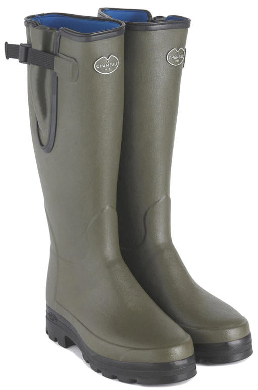 Le Chameau ladies dark green wellington boots with side handles