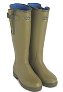 Men's light green Le Chameau tall wellington boots with side strap and logo