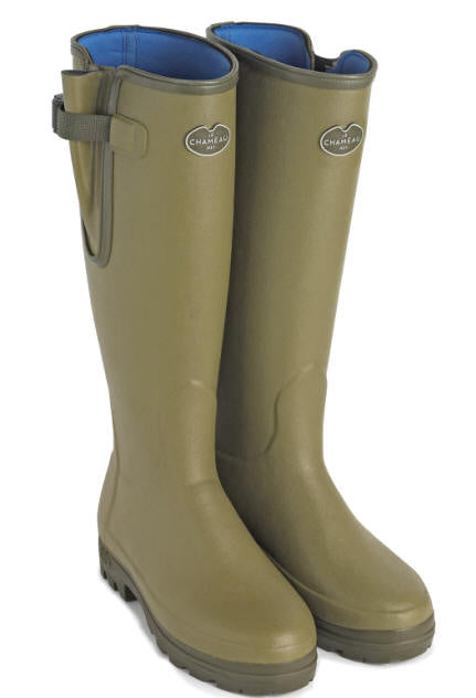 Men's light green Le Chameau tall wellington boots with side strap and logo