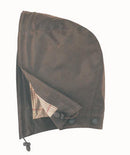 Barbour Stockman hood in dark olive with plaid lining and side button tab