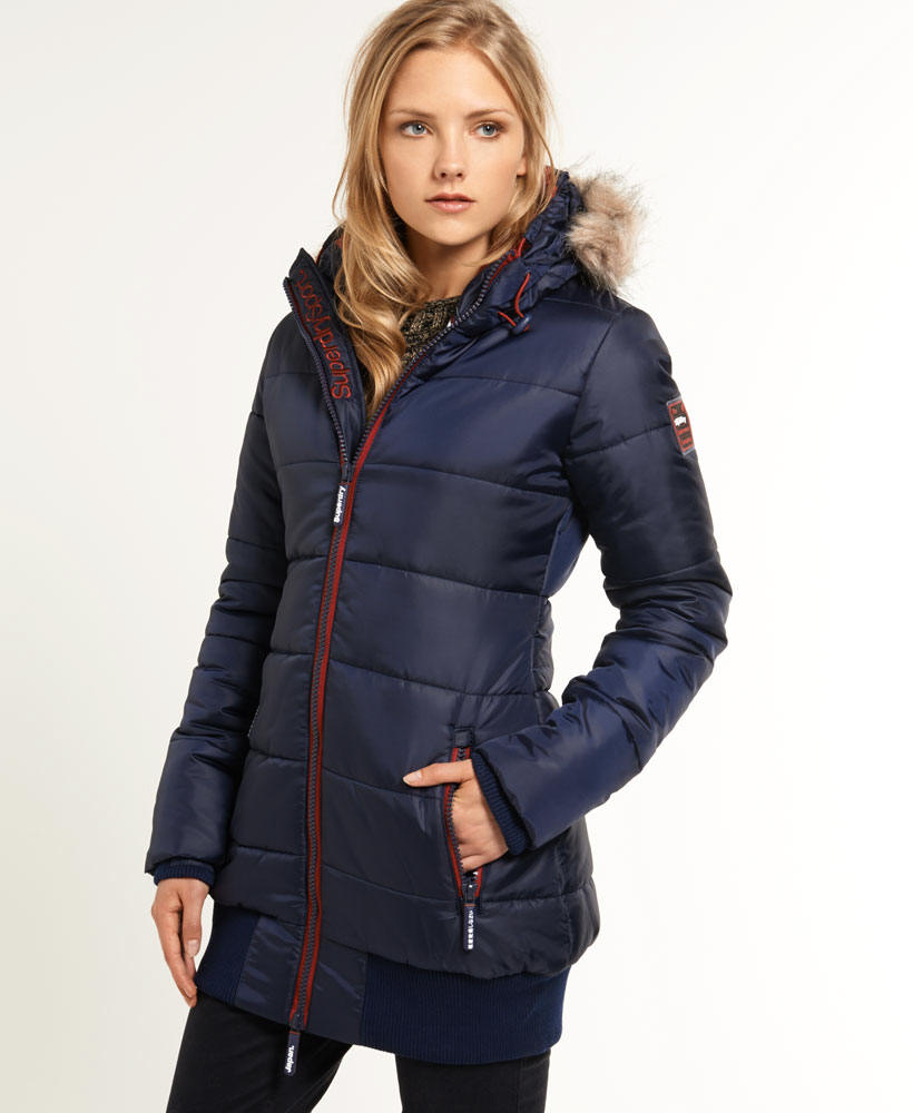 Superdry Ladies Sports Tall Puffer with Hood - Navy - Red Rae Town